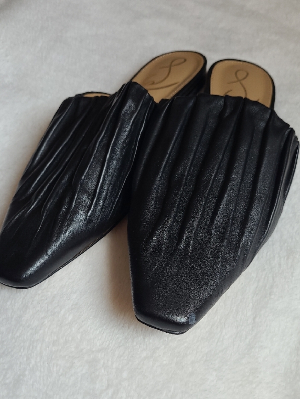Sam Edelman Black Pleated Leather Slip-On Mules